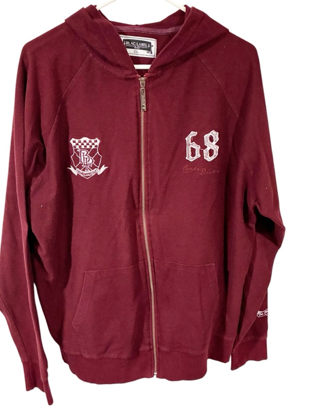 Vintage Blac Label Hoodie Zip Sweatshirt Mens 2X Maroon Hooded Y2K